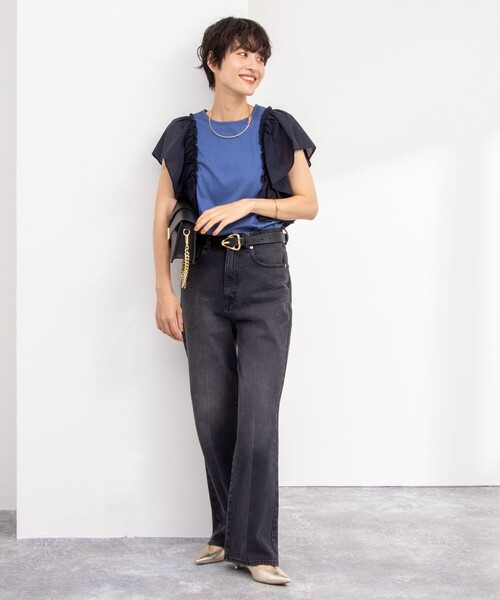 NOLLEY’S（ノーリーズ）の「布帛コンビプルオーバーカットソー（Tシャツ/カットソー・レディース・ホワイト/インディゴブルー/ブラック・38）」の18枚目の写真