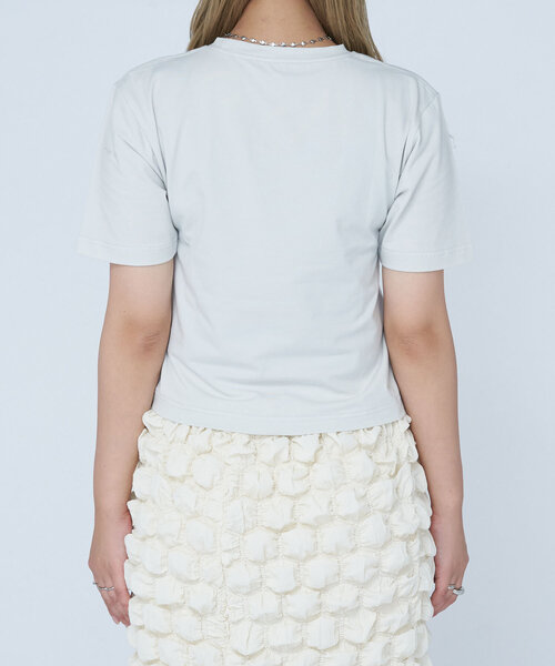 CIAOPANIC(チャオパニック)の「【WEB限定】BDFフラワーロゴショートTee(Tシャツ/カットソー・レディース・カーキ/ブラック/アイボリー/サックスブルー/グレー/オフホワイト/ローズ/ベージュ/ネイビー/グリーン/レッド/ピンク・ONE SIZE)」の16枚目の写真