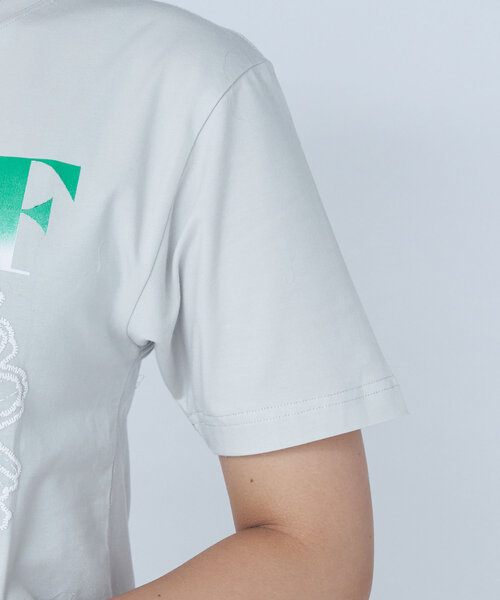 CIAOPANIC(チャオパニック)の「【WEB限定】BDFフラワーロゴショートTee(Tシャツ/カットソー・レディース・カーキ/ブラック/アイボリー/サックスブルー/グレー/オフホワイト/ローズ/ベージュ/ネイビー/グリーン/レッド/ピンク・ONE SIZE)」の15枚目の写真