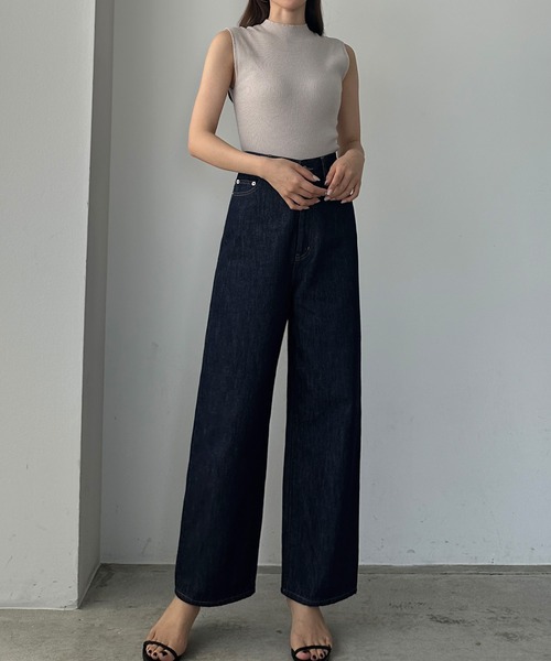 Louere（ルエレ）の「ハイウエストワイドデニム（デニムパンツ・レディース・インディゴブルー/ブラック/ホワイト・マルチサイズ）」の5枚目の写真