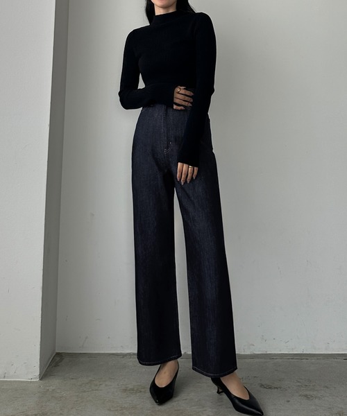 Louere（ルエレ）の「ハイウエストワイドデニム（デニムパンツ・レディース・インディゴブルー/ブラック/ホワイト・マルチサイズ）」の12枚目の写真