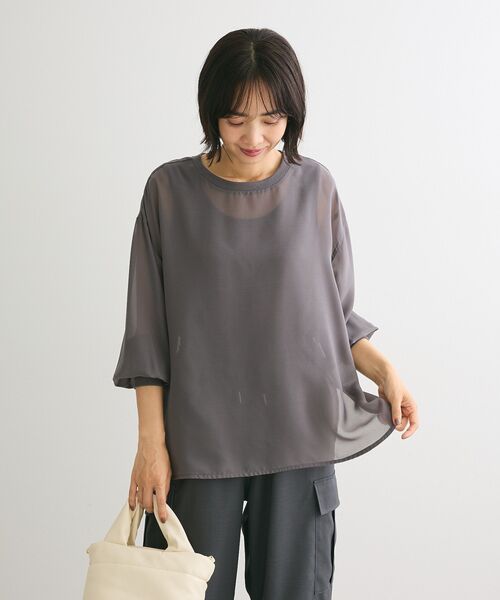 ELENCARE DUE（エレンカーレデュエ）の「・ELENCARE DUE シアープルオーバー（Tシャツ/カットソー・レディース・モカ/パープル/アイボリー/ブラック/チャコールグレー・FREE）」の18枚目の写真