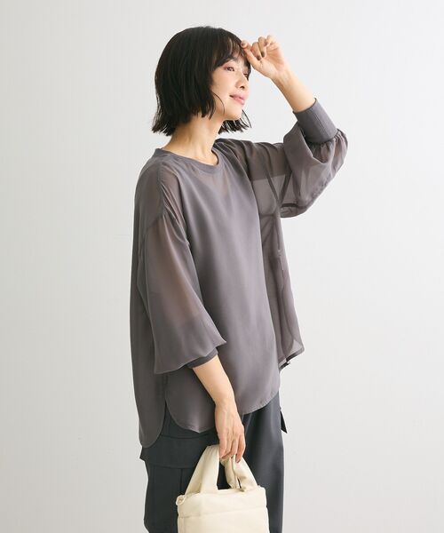 ELENCARE DUE（エレンカーレデュエ）の「・ELENCARE DUE シアープルオーバー（Tシャツ/カットソー・レディース・モカ/パープル/アイボリー/ブラック/チャコールグレー・FREE）」の19枚目の写真