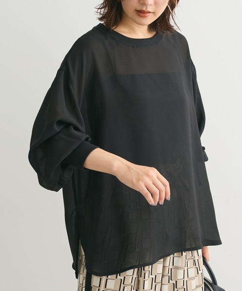 ELENCARE DUE（エレンカーレデュエ）の「・ELENCARE DUE シアープルオーバー（Tシャツ/カットソー・レディース・モカ/パープル/アイボリー/ブラック/チャコールグレー・FREE）」の3枚目の写真