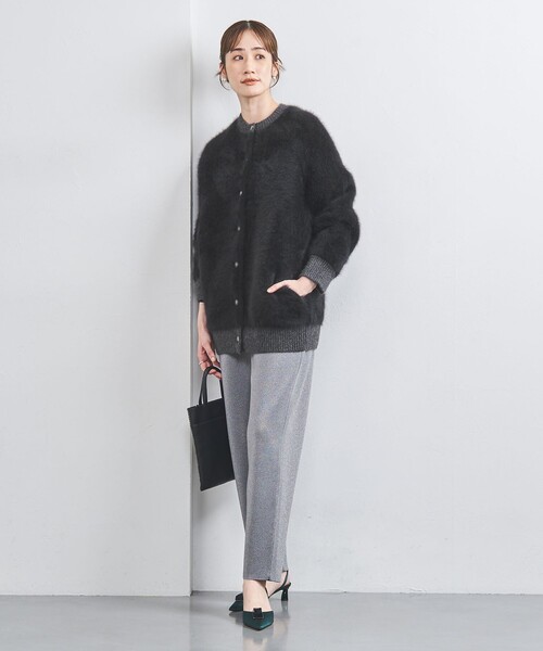 ユナイテッドアローズ 黒ニットカーディガン ファーポケット付き カシミヤファー Vネック ニットカーディガン