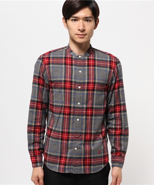 GYMPHLEX（ジムフレックス）の「【GYMPHLEX】起毛バンドカラーチェック（シャツ/ブラウス・メンズ・ネイビー/グレー・LARGE/MEDIUM）」の3枚目の写真