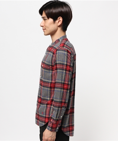 GYMPHLEX（ジムフレックス）の「【GYMPHLEX】起毛バンドカラーチェック（シャツ/ブラウス・メンズ・ネイビー/グレー・LARGE/MEDIUM）」の4枚目の写真
