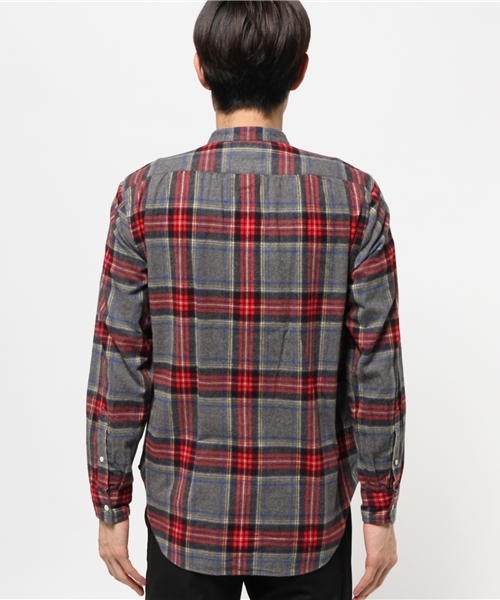 GYMPHLEX（ジムフレックス）の「【GYMPHLEX】起毛バンドカラーチェック（シャツ/ブラウス・メンズ・ネイビー/グレー・LARGE/MEDIUM）」の5枚目の写真