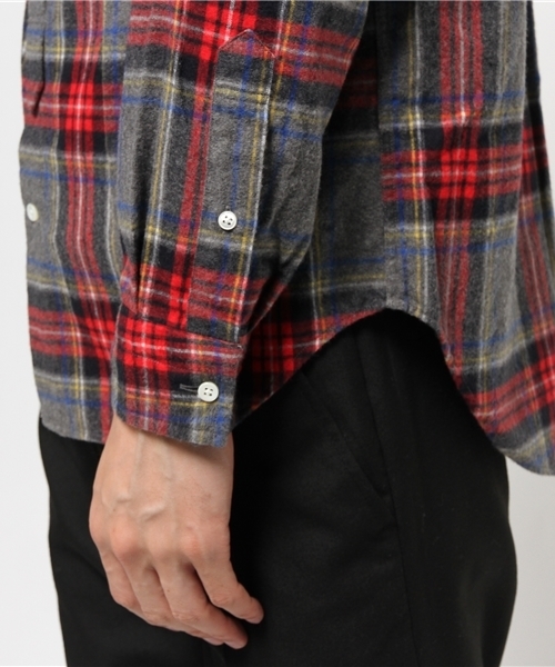 GYMPHLEX（ジムフレックス）の「【GYMPHLEX】起毛バンドカラーチェック（シャツ/ブラウス・メンズ・ネイビー/グレー・LARGE/MEDIUM）」の7枚目の写真
