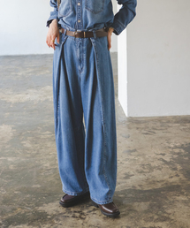 スージングデニムフォルムタックパンツ