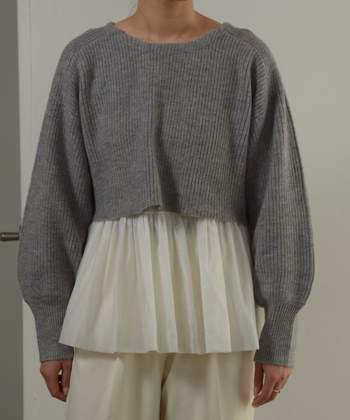 【セール】volume sleeve cami set short knit / ボリュームスリーブキャミセットショートニット（ニット/セーター）｜I_am（アイアム）ニット/セーター