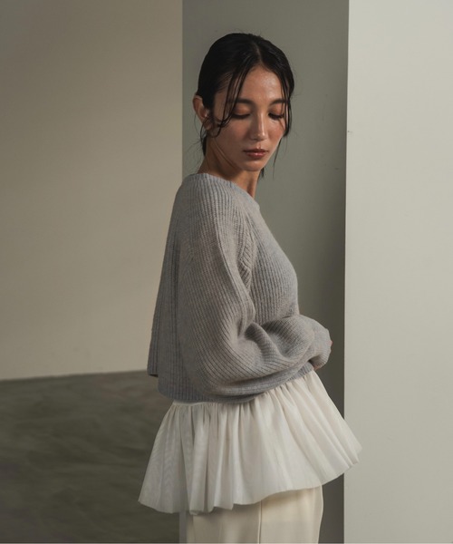 【セール】volume sleeve cami set short knit / ボリュームスリーブキャミセットショートニット（ニット/セーター）｜I_am（アイアム）