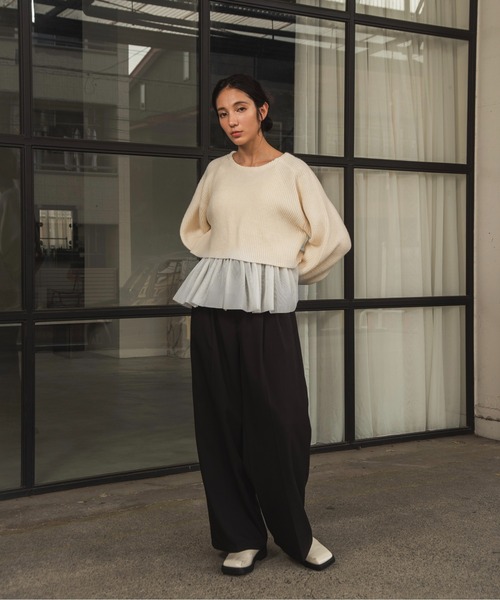 【セール】volume sleeve cami set short knit / ボリュームスリーブキャミセットショートニット（ニット/セーター）｜I_am（アイアム）