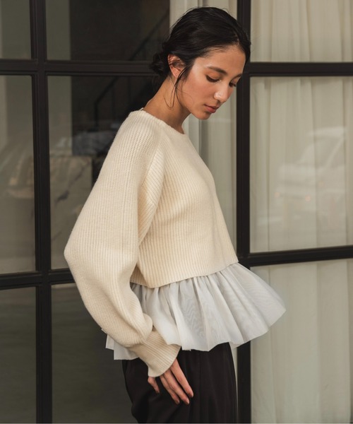 【セール】volume sleeve cami set short knit / ボリュームスリーブキャミセットショートニット（ニット/セーター）｜I_am（アイアム）