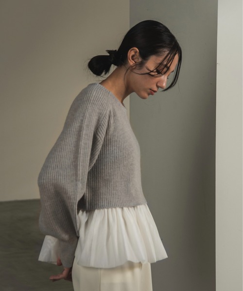【セール】volume sleeve cami set short knit / ボリュームスリーブキャミセットショートニット（ニット/セーター）｜I_am（アイアム）