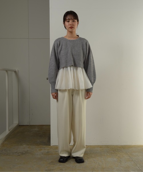 I_am（アイアム）の「volume sleeve cami set short knit / ボリュームスリーブキャミセットショートニット（ニット/セーター・レディース・アイボリー/グレー・FREE）」の6枚目の写真