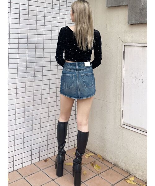 GYDA（ジェイダ）の「GYGY embroideryラインストーンベロアトップス（Tシャツ/カットソー・レディース・ブラック/オフホワイト・FREE）」の9枚目の写真