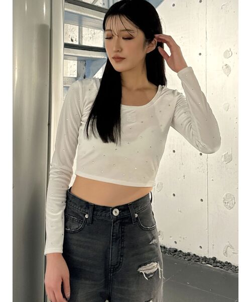 GYDA（ジェイダ）の「GYGY embroideryラインストーンベロアトップス（Tシャツ/カットソー・レディース・ブラック/オフホワイト・FREE）」の11枚目の写真