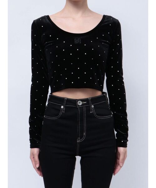 GYDA（ジェイダ）の「GYGY embroideryラインストーンベロアトップス（Tシャツ/カットソー・レディース・ブラック/オフホワイト・FREE）」の18枚目の写真