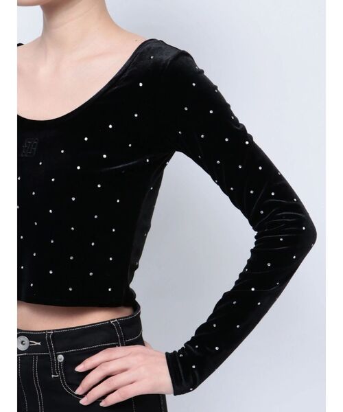 GYDA（ジェイダ）の「GYGY embroideryラインストーンベロアトップス（Tシャツ/カットソー・レディース・ブラック/オフホワイト・FREE）」の22枚目の写真