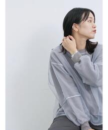 Samansa Mos2 blue | オーガンジードッキングプルオーバー(Tシャツ/カットソー)