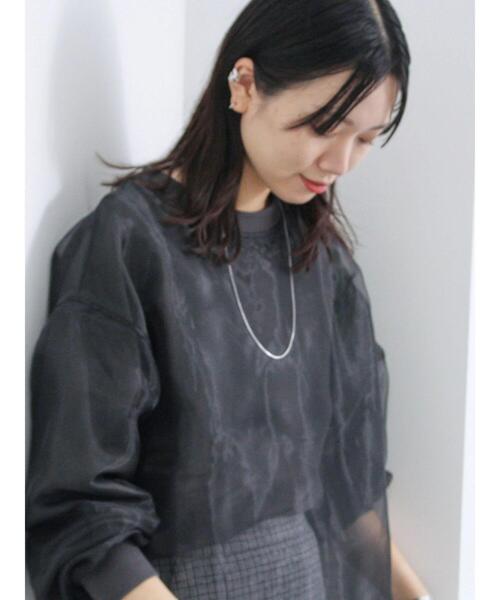 Samansa Mos2 blue（サマンサモスモスブルー）の「オーガンジードッキングプルオーバー（Tシャツ/カットソー・レディース・ネイビー/モカ/グレー/キナリ/チャコールグレー・F）」の3枚目の写真