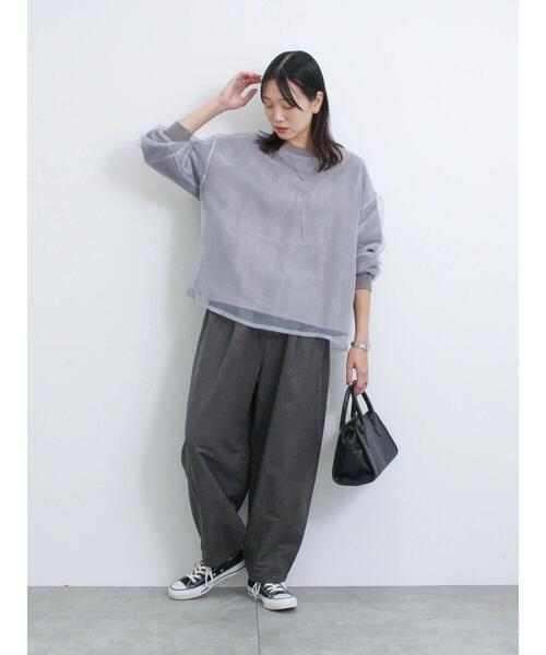 Samansa Mos2 blue（サマンサモスモスブルー）の「オーガンジードッキングプルオーバー（Tシャツ/カットソー・レディース・ネイビー/モカ/グレー/キナリ/チャコールグレー・F）」の10枚目の写真