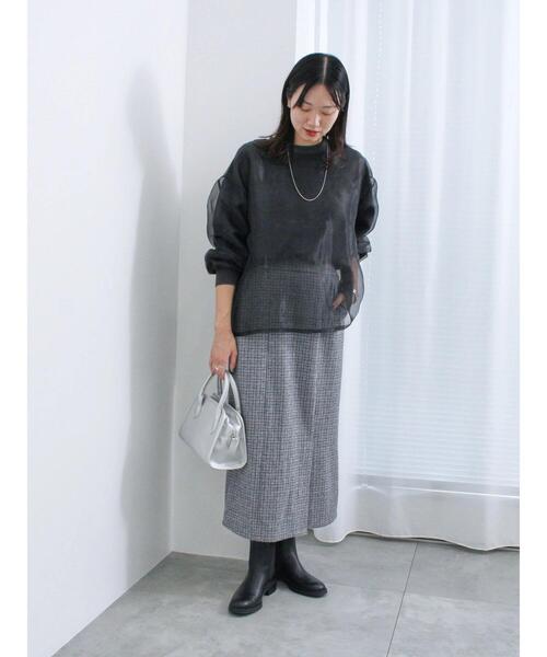 Samansa Mos2 blue（サマンサモスモスブルー）の「オーガンジードッキングプルオーバー（Tシャツ/カットソー・レディース・ネイビー/モカ/グレー/キナリ/チャコールグレー・F）」の12枚目の写真