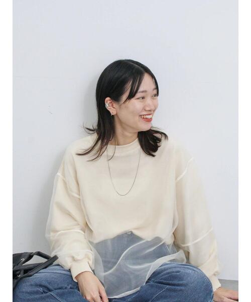 Samansa Mos2 blue（サマンサモスモスブルー）の「オーガンジードッキングプルオーバー（Tシャツ/カットソー・レディース・ネイビー/モカ/グレー/キナリ/チャコールグレー・F）」の15枚目の写真