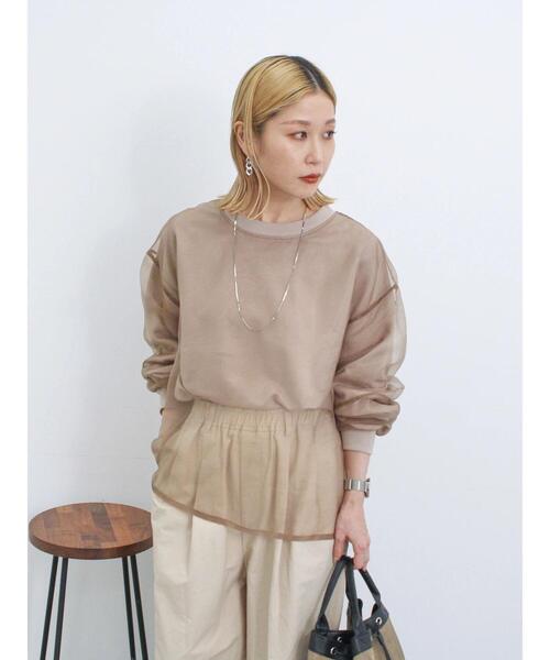 Samansa Mos2 blue（サマンサモスモスブルー）の「オーガンジードッキングプルオーバー（Tシャツ/カットソー・レディース・ネイビー/モカ/グレー/キナリ/チャコールグレー・F）」の18枚目の写真