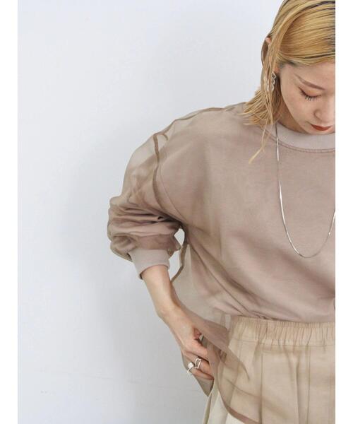 Samansa Mos2 blue（サマンサモスモスブルー）の「オーガンジードッキングプルオーバー（Tシャツ/カットソー・レディース・ネイビー/モカ/グレー/キナリ/チャコールグレー・F）」の19枚目の写真