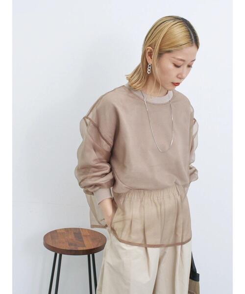 Samansa Mos2 blue（サマンサモスモスブルー）の「オーガンジードッキングプルオーバー（Tシャツ/カットソー・レディース・ネイビー/モカ/グレー/キナリ/チャコールグレー・F）」の20枚目の写真