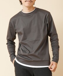 《ビジカジ対応》フェイクレイヤード ハイゲージスムース 長袖Tシャツ