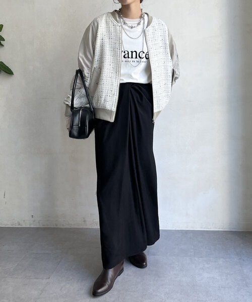 DouDou（ドゥドゥ）の「【WEB限定】MA-1スリーブツイードブルゾン（ブルゾン・レディース・ブラック/グレー/オフホワイト・FREE）」の4枚目の写真