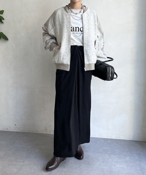 DouDou（ドゥドゥ）の「【WEB限定】MA-1スリーブツイードブルゾン（ブルゾン・レディース・ブラック/グレー/オフホワイト・FREE）」の5枚目の写真