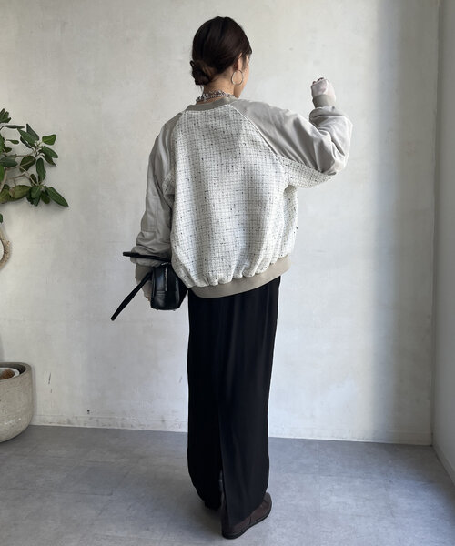 DouDou（ドゥドゥ）の「【WEB限定】MA-1スリーブツイードブルゾン（ブルゾン・レディース・ブラック/グレー/オフホワイト・FREE）」の6枚目の写真