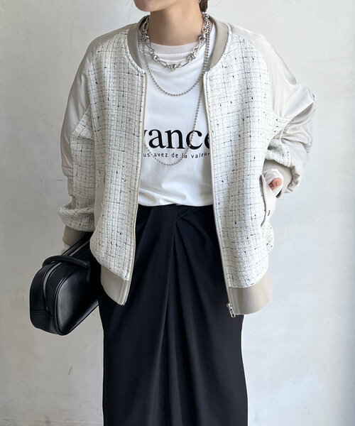 DouDou（ドゥドゥ）の「【WEB限定】MA-1スリーブツイードブルゾン（ブルゾン・レディース・ブラック/グレー/オフホワイト・FREE）」の8枚目の写真