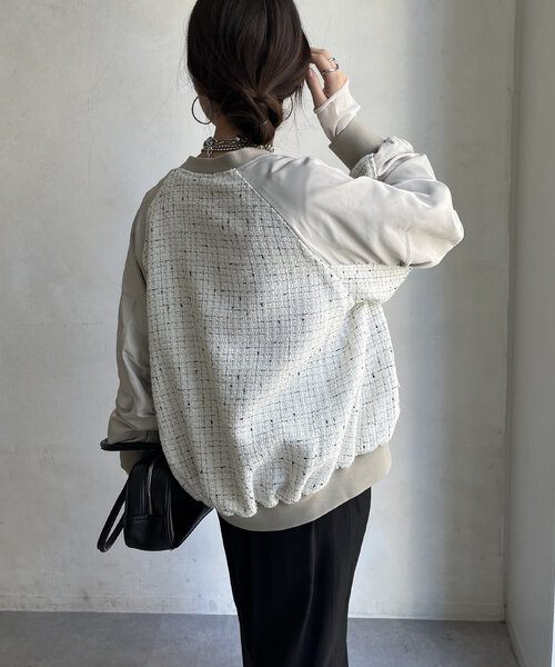 DouDou（ドゥドゥ）の「【WEB限定】MA-1スリーブツイードブルゾン（ブルゾン・レディース・ブラック/グレー/オフホワイト・FREE）」の10枚目の写真