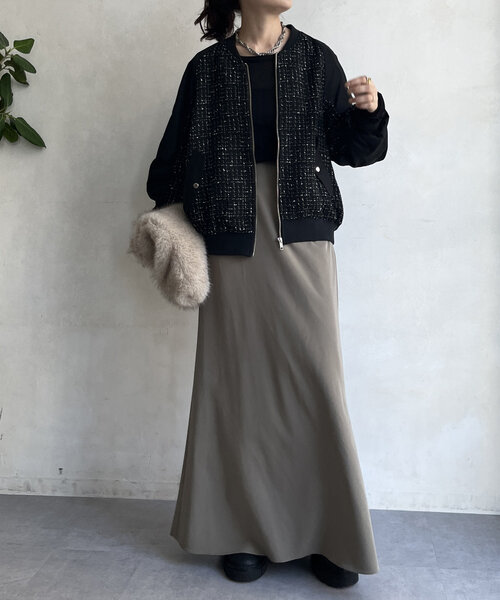 DouDou（ドゥドゥ）の「【WEB限定】MA-1スリーブツイードブルゾン（ブルゾン・レディース・ブラック/グレー/オフホワイト・FREE）」の11枚目の写真