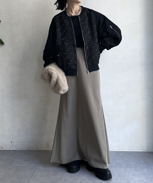 DouDou（ドゥドゥ）の「【WEB限定】MA-1スリーブツイードブルゾン（ブルゾン・レディース・ブラック/グレー/オフホワイト・FREE）」の12枚目の写真