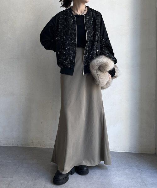 DouDou（ドゥドゥ）の「【WEB限定】MA-1スリーブツイードブルゾン（ブルゾン・レディース・ブラック/グレー/オフホワイト・FREE）」の13枚目の写真