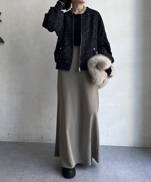 DouDou（ドゥドゥ）の「【WEB限定】MA-1スリーブツイードブルゾン（ブルゾン・レディース・ブラック/グレー/オフホワイト・FREE）」の14枚目の写真