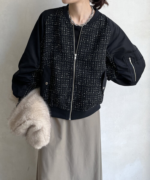 DouDou（ドゥドゥ）の「【WEB限定】MA-1スリーブツイードブルゾン（ブルゾン・レディース・ブラック/グレー/オフホワイト・FREE）」の17枚目の写真