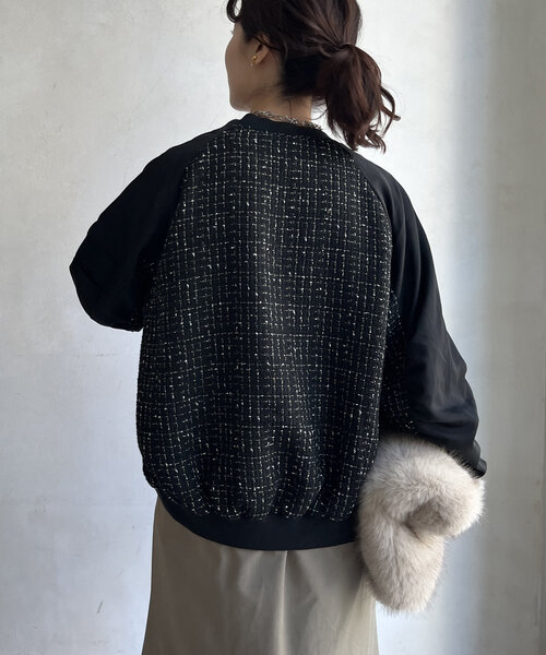 DouDou（ドゥドゥ）の「【WEB限定】MA-1スリーブツイードブルゾン（ブルゾン・レディース・ブラック/グレー/オフホワイト・FREE）」の19枚目の写真