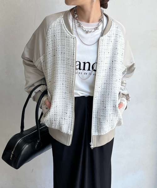 DouDou（ドゥドゥ）の「【WEB限定】MA-1スリーブツイードブルゾン（ブルゾン・レディース・ブラック/グレー/オフホワイト・FREE）」の2枚目の写真