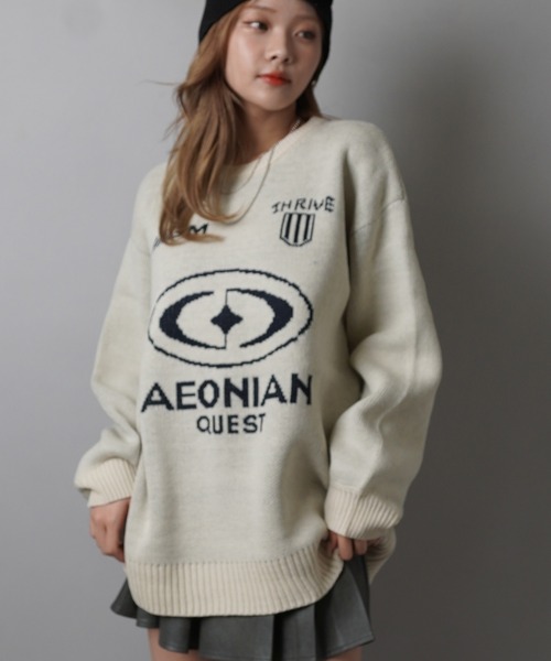 SPINNS（スピンズ）の「ゲームデザイン ビッグジャガードニット（ニット/セーター・レディース・キナリ/ブラック/ピンク/杢グレー・ONESIZE）」の5枚目の写真