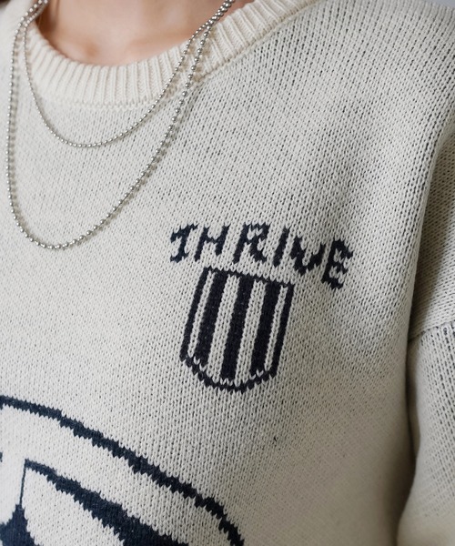 SPINNS（スピンズ）の「ゲームデザイン ビッグジャガードニット（ニット/セーター・レディース・キナリ/ブラック/ピンク/杢グレー・ONESIZE）」の9枚目の写真