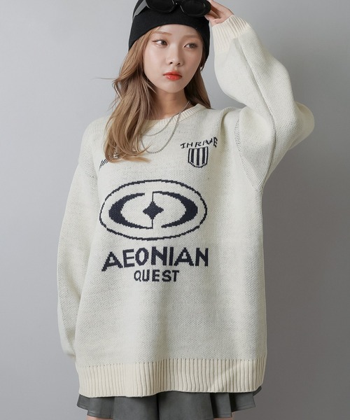 SPINNS（スピンズ）の「ゲームデザイン ビッグジャガードニット（ニット/セーター・レディース・キナリ/ブラック/ピンク/杢グレー・ONESIZE）」の19枚目の写真