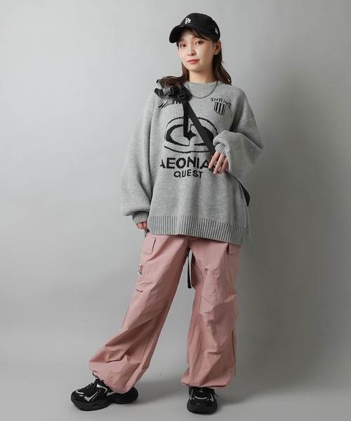 SPINNS（スピンズ）の「ゲームデザイン ビッグジャガードニット（ニット/セーター・レディース・キナリ/ブラック/ピンク/杢グレー・ONESIZE）」の18枚目の写真