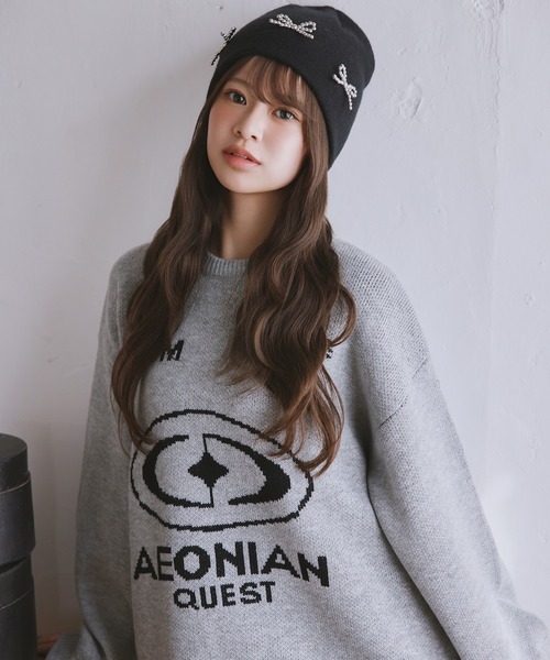 SPINNS（スピンズ）の「ゲームデザイン ビッグジャガードニット（ニット/セーター・レディース・キナリ/ブラック/ピンク/杢グレー・ONESIZE）」の22枚目の写真